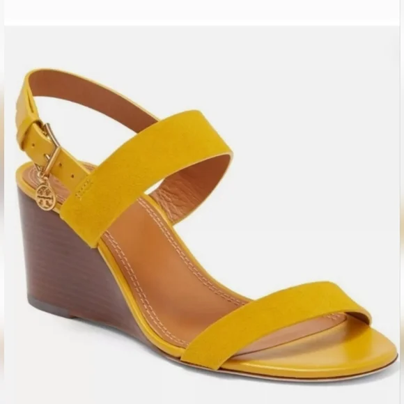 TORY BURCH mustard Yellow Suede Wedges Size 6.5 - Picture 1 of 11